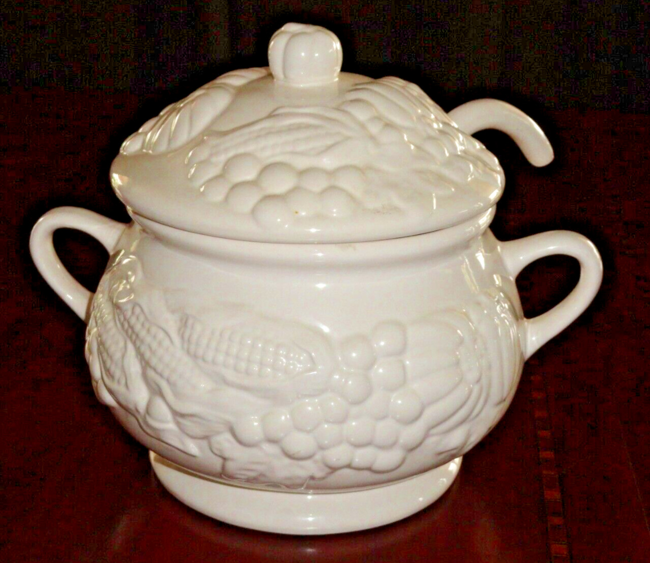 Vintage Bright White WCL Soup Tureen with Lid and Ladle Autumn Harvest 3 quart