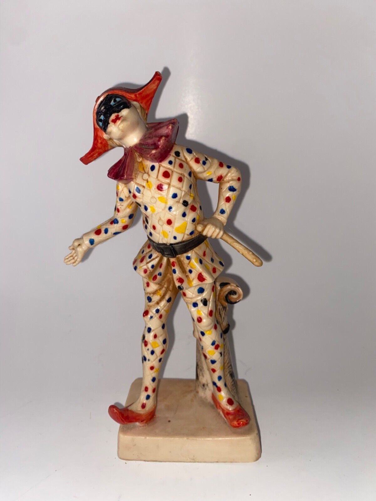 Vintage Italian Venetian Harlequin Jester Figurine Resin Made In Italy