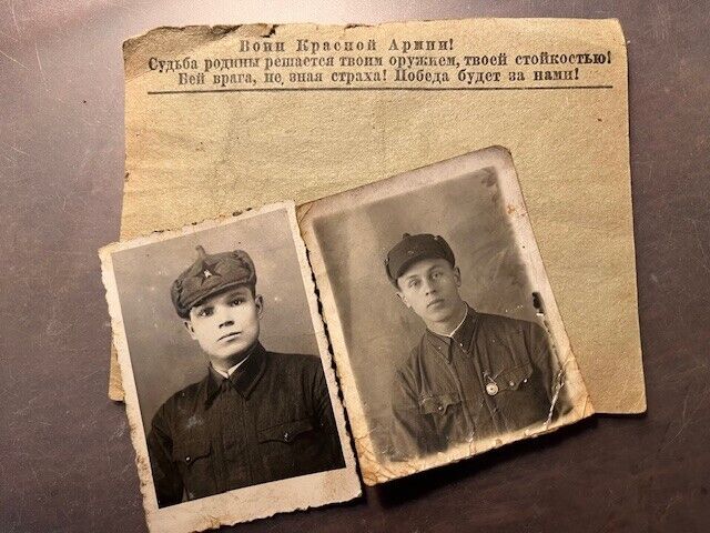 WW2 Russian Army soldiers photos,budenovka hats and gimnasterka &letter.Orig.