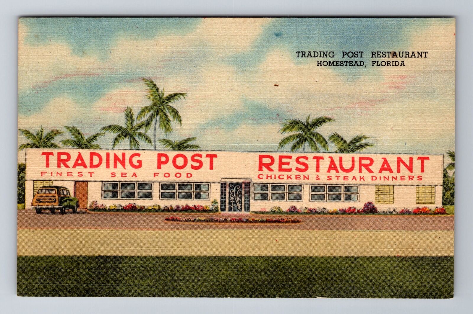 Homestead FL-Florida, Trading Post Restaurant, Antique Souvenir Vintage Postcard