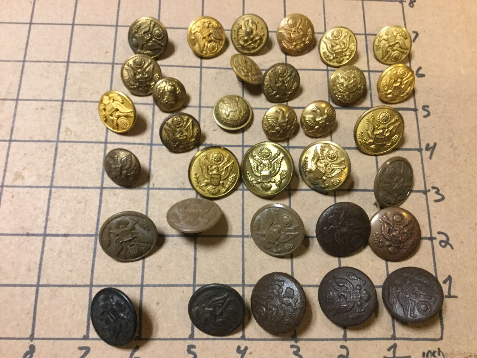 vintage group of buttons -- all EAGLES - 34 in all