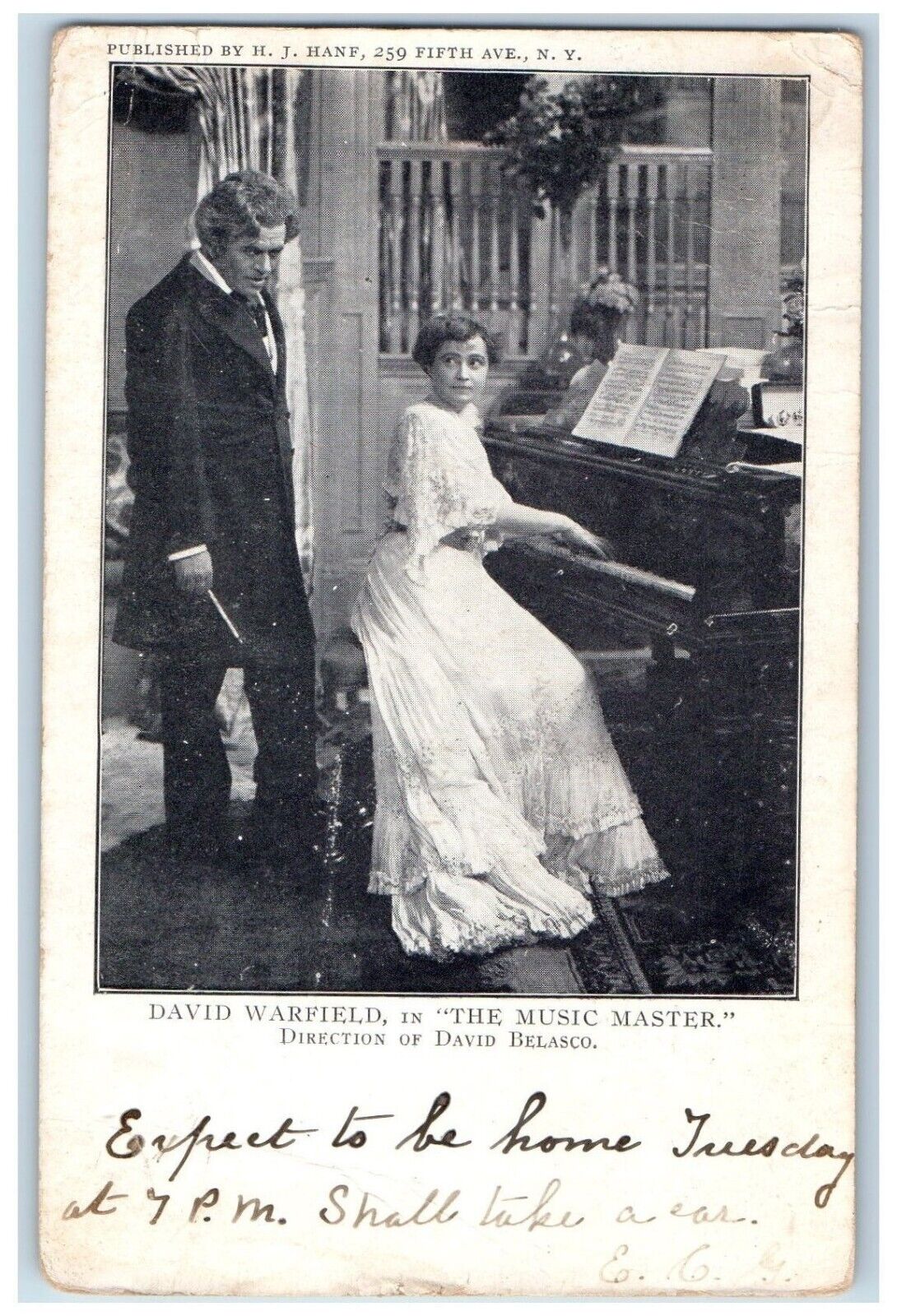 1905 David Warfield Music Master David Belasco Grand Piano New York NY Postcard