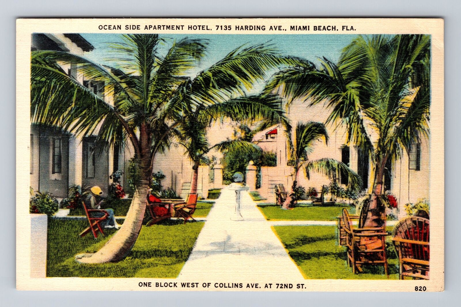 Miami Beach FL-Florida, Ocean Side Apartment Hotel, Antique Vintage Postcard