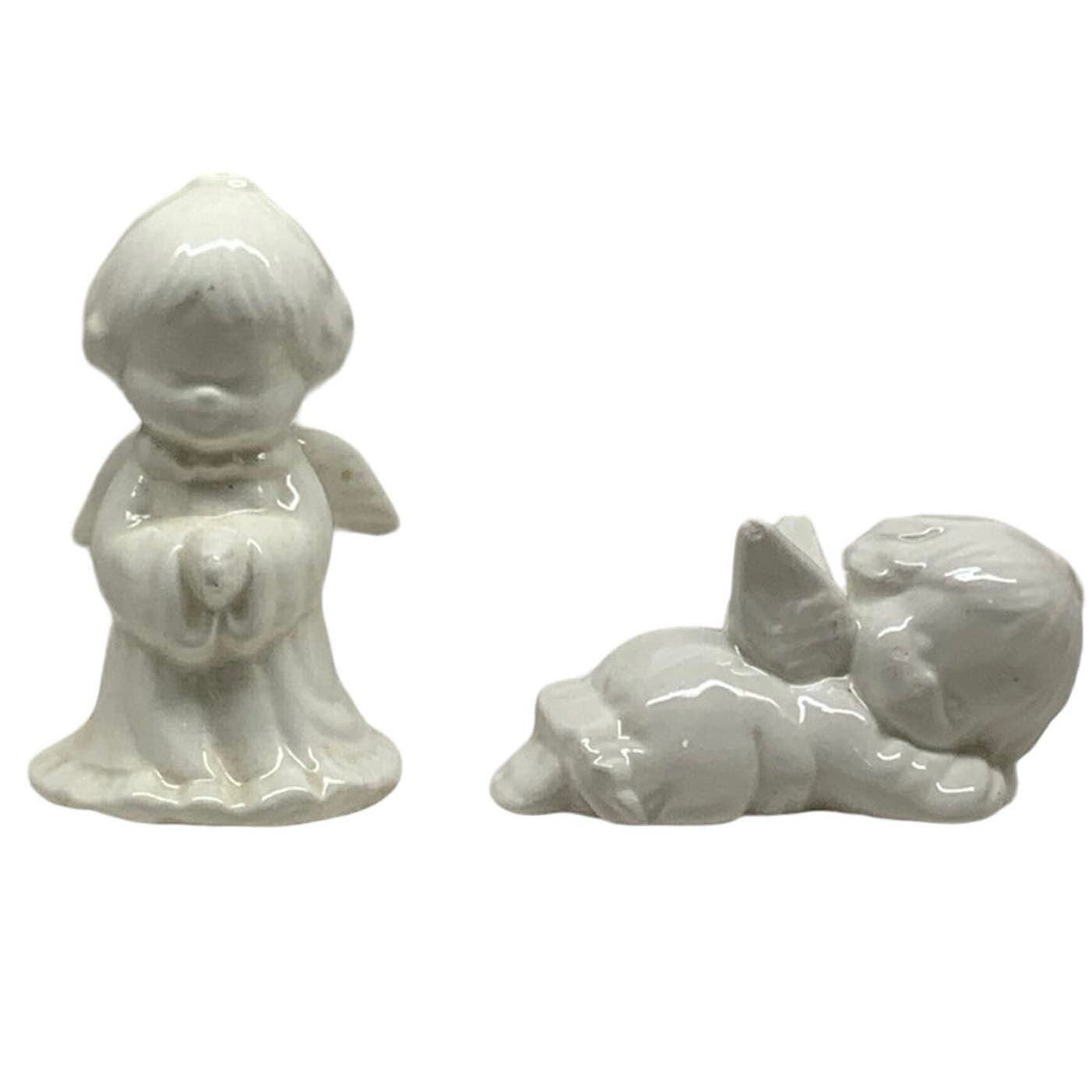 Ceramic Angel Figurines Statues White Small Cherubs Sleeping Praying Vintage 