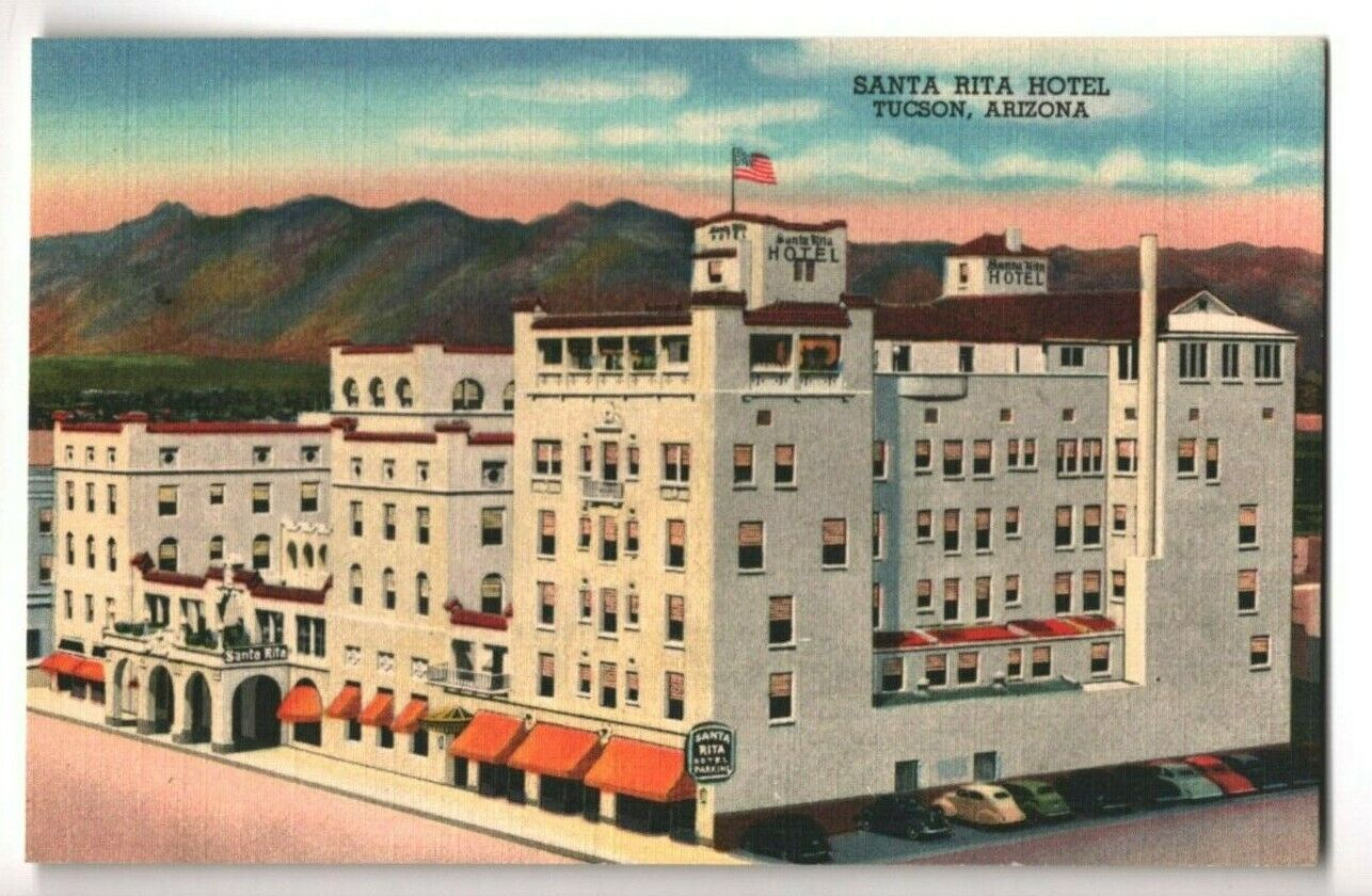 Postcard Tucson AZ Arizona Santa Rita Hotel Linen Unposted