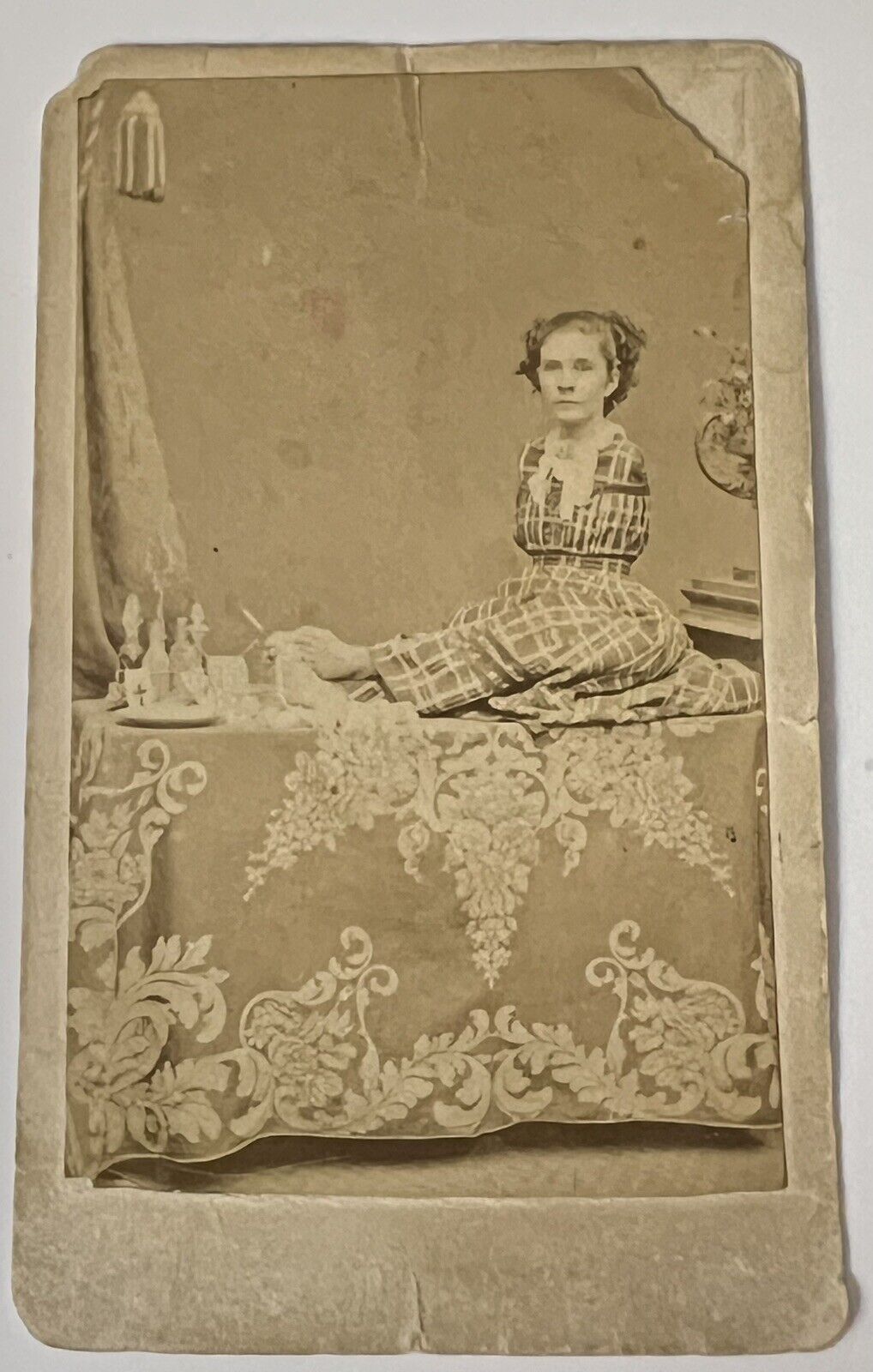 Ann E. Leak Armless Wonder 1871 Signed CDV Photo Barnum Circus Sideshow & Poet