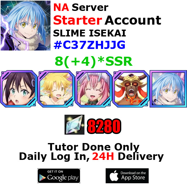 [NA][INST] Slime ISEKAI Starter Account 8(+4)SSR 8280+Crystals #C37Z