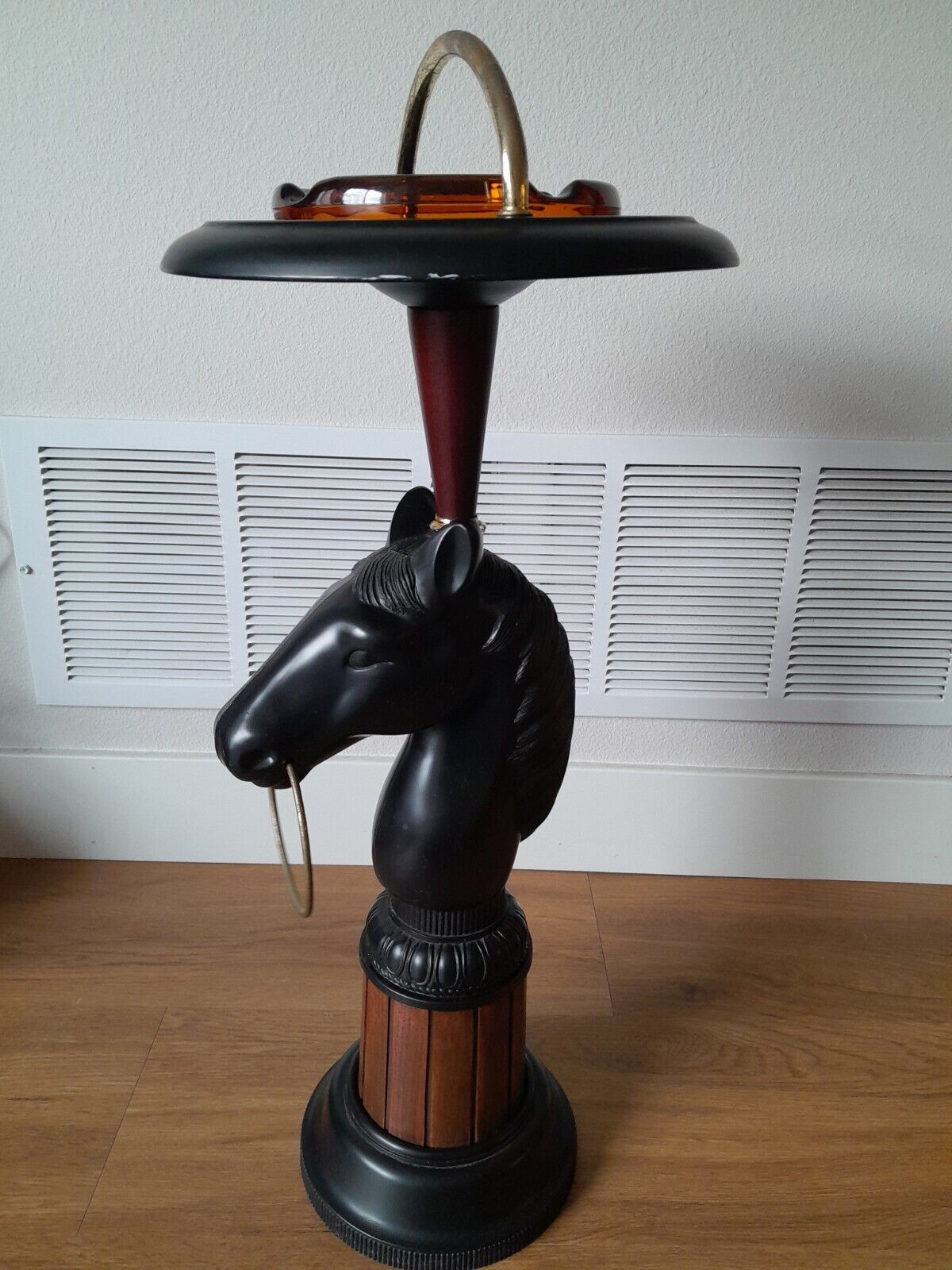 Awesome Vintage 1950s MCM Horse Head Ashtray Floor Stand W/Amber Glass Ashtray