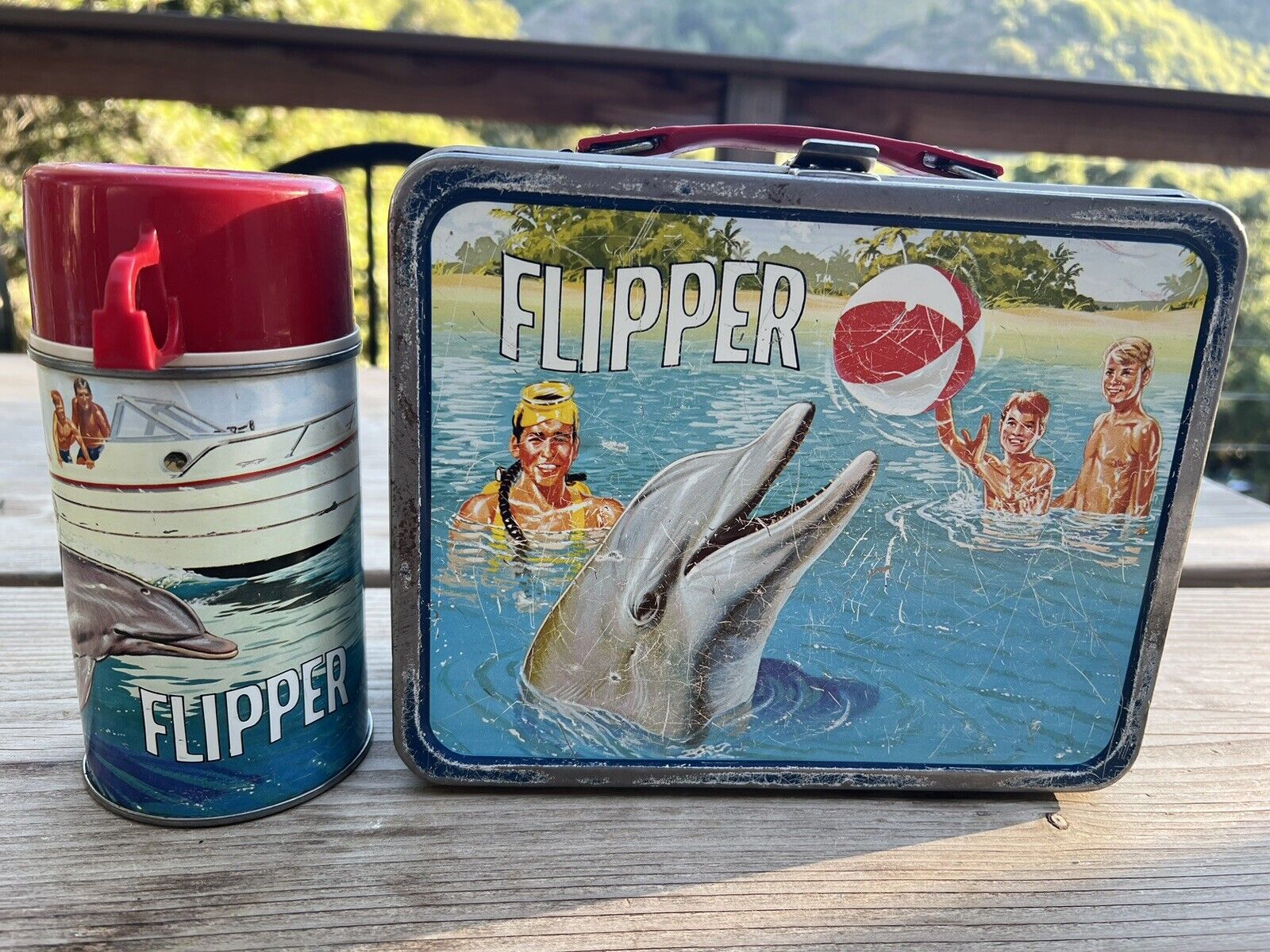 Vintage 1966 Flipper Lunchbox &  Great Condition Thermos