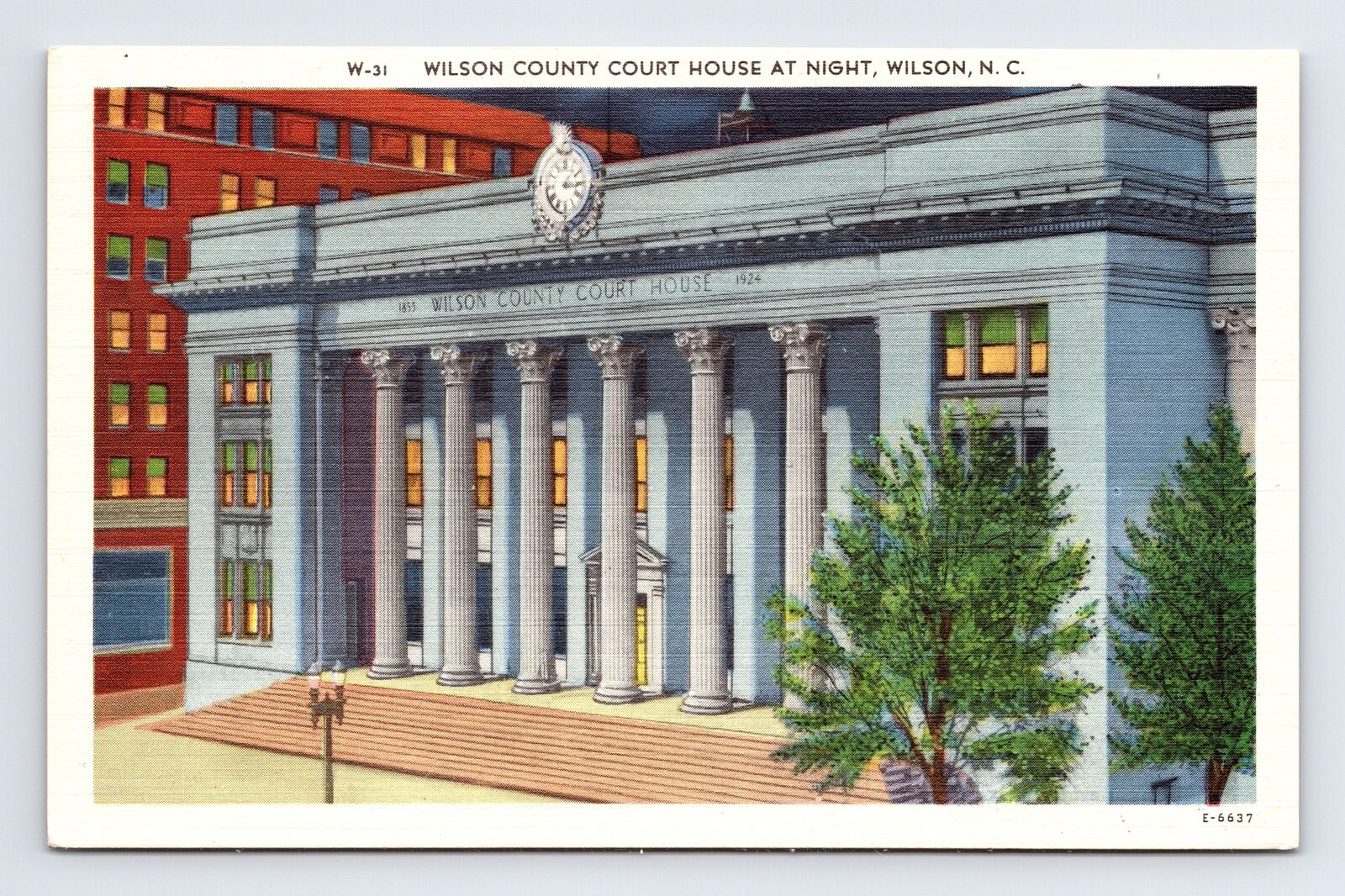 Linen Postcard Wilson NC North Carolina County Courthouse at Night