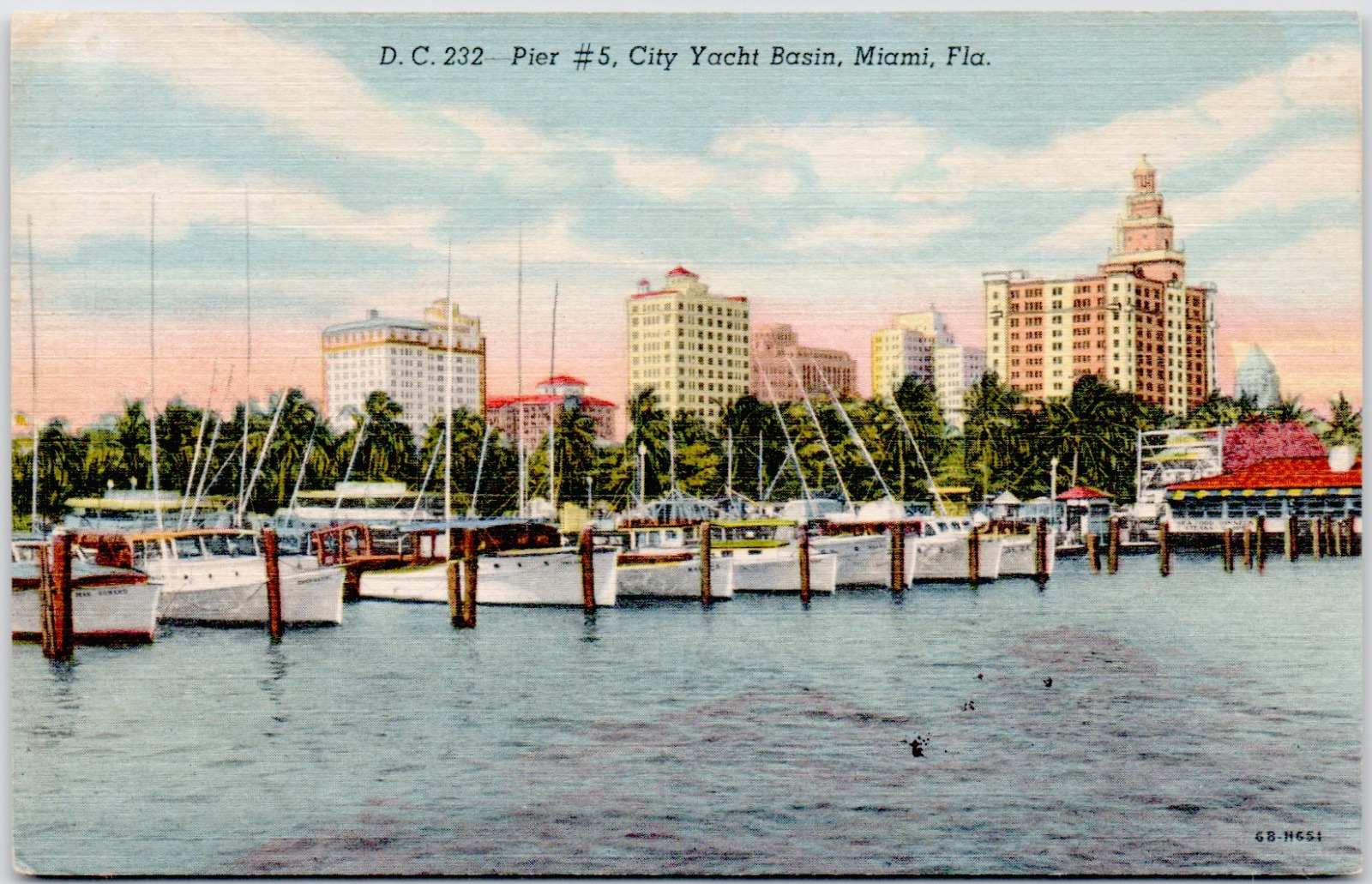 Miami Florida Pier 5 City Yacht Basin Marina Boats Ships Vintage Postcard Linen