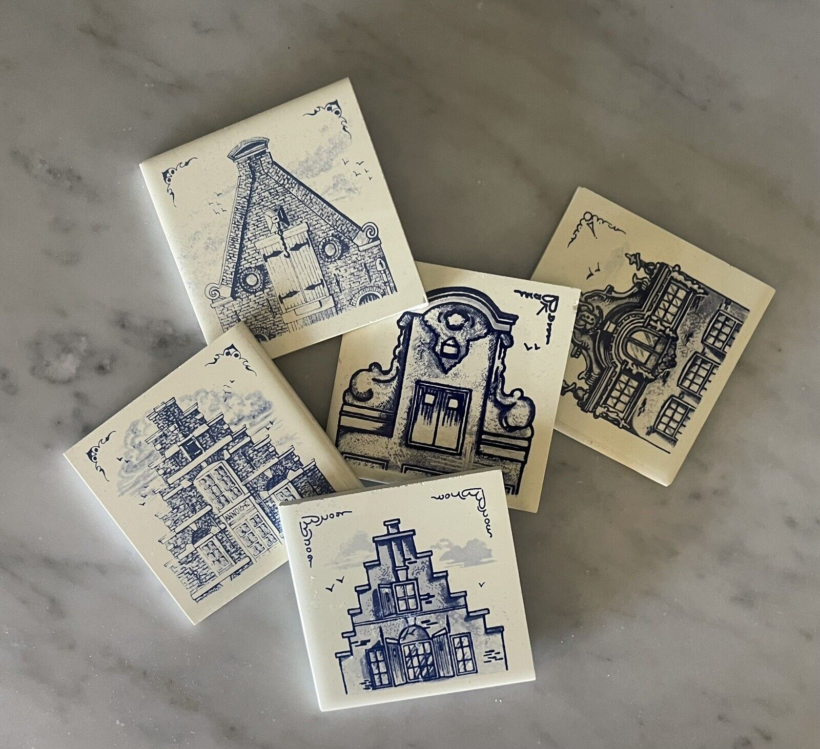 Vintage KLM Airlines BlueDelft Canal Houses Pottery Business Class Coasters (5)