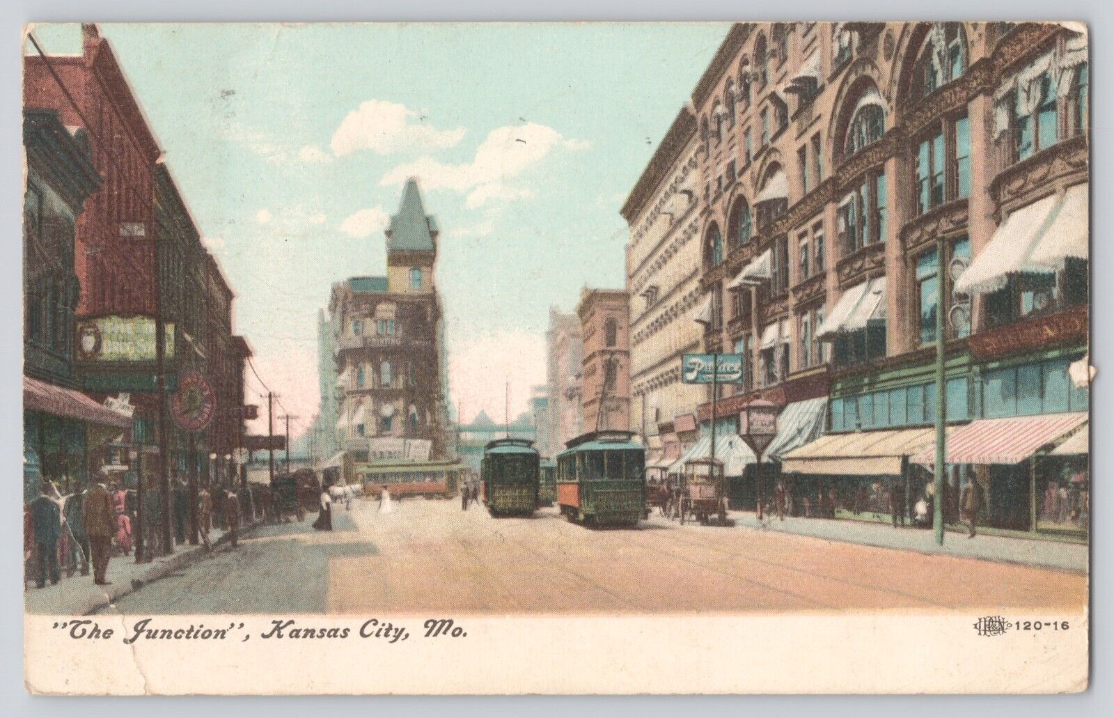 Postcard Missouri Kansas City The Junction Street Scene Vintage Antique 1909
