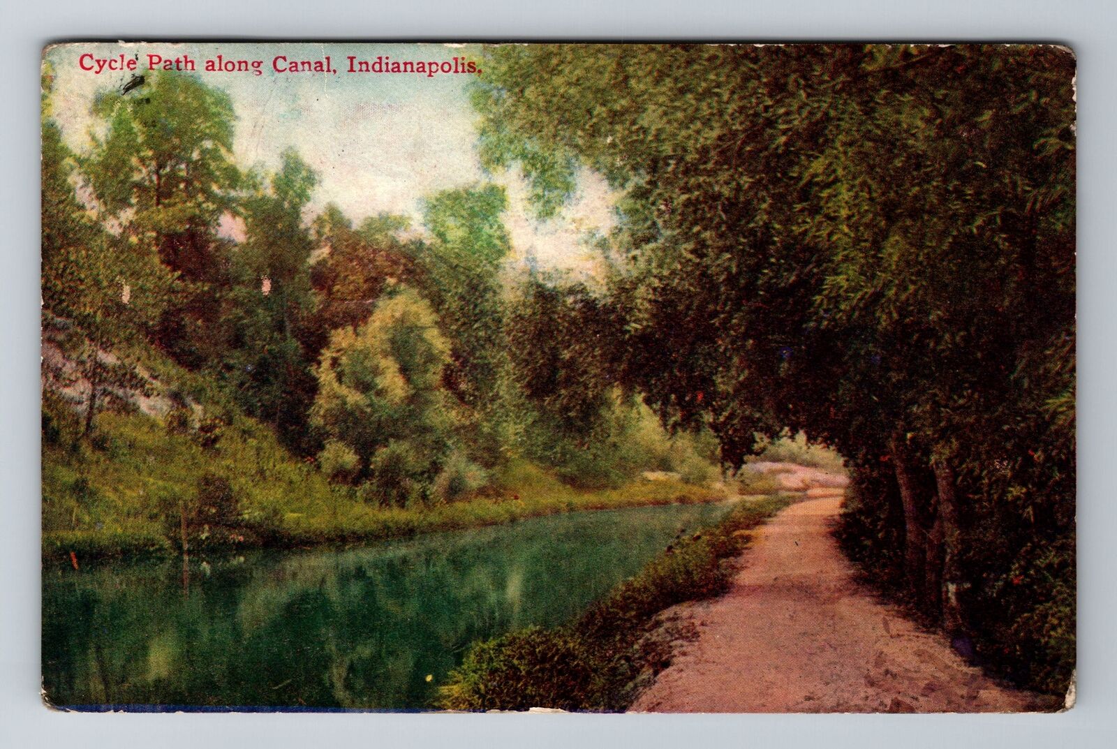 Indianapolis IN-Indiana, Cycle Paths along Canal, Antique Vintage Postcard