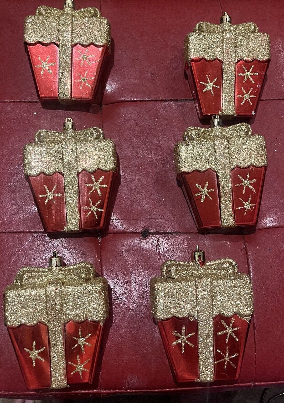 Lot Of 6 NEW Pier One Metal Christmas Gift Design Ornaments Bling Glitter Red