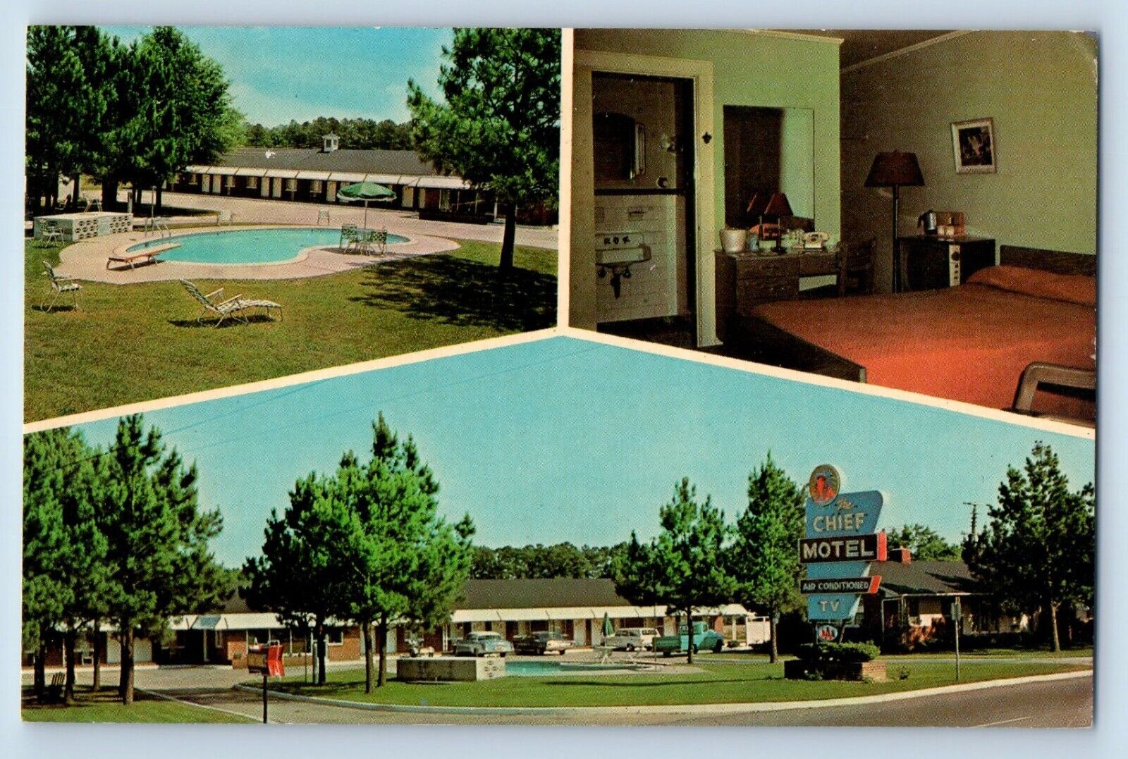 Ahoskie North Carolina NC Postcard The Chief Motel Inn Multiview 1964 Vintage