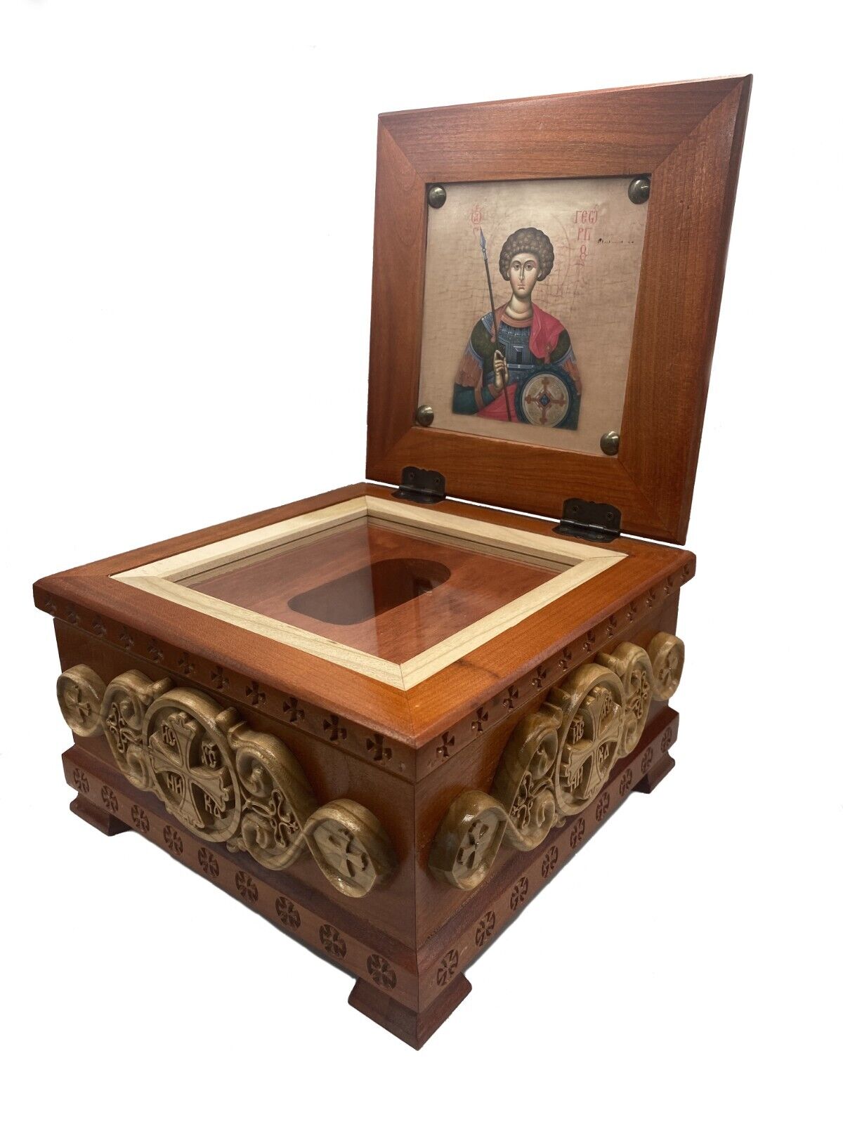 Reliquary Box Orthodox Christian Carved Wooden Handcarved Saint George 7.87