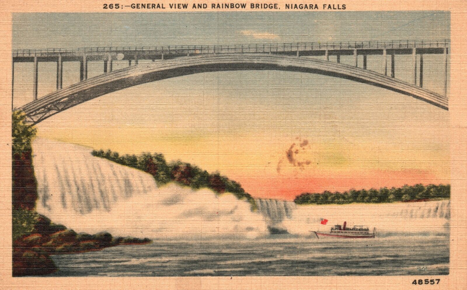 Vintage Postcard 1930's General View & Rainbow Bridge Niagara Falls NY New York