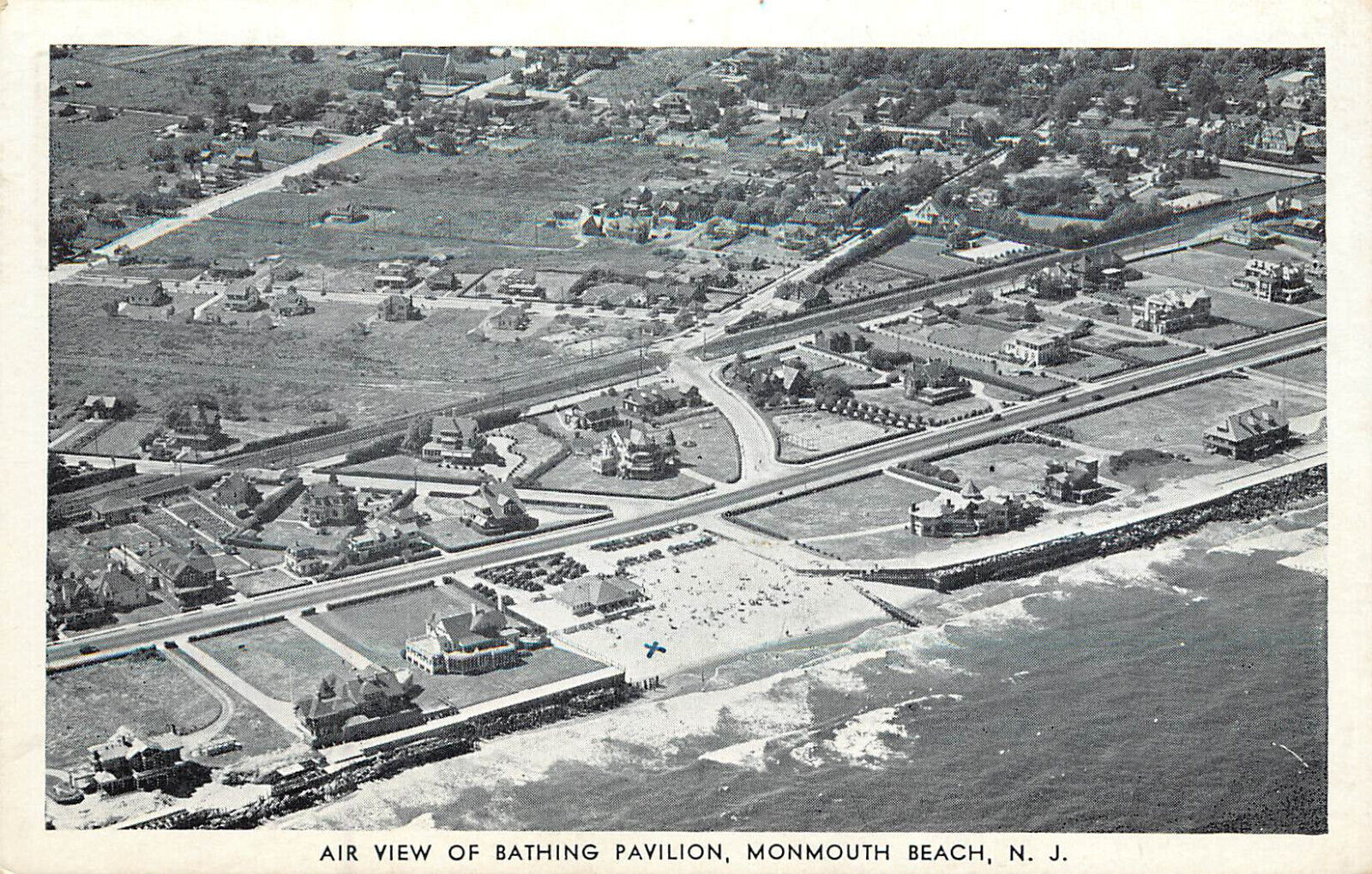 Vintage Postcard Air View Of Bathing Pavilion Monmouth Beach NJ