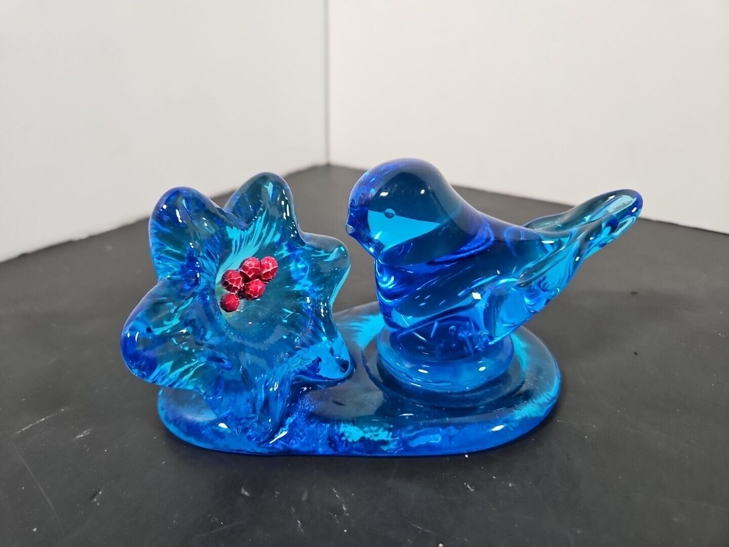 Vintage Bluebird Of Happiness With Flower 1994 Signed Leo Ward Glass Figurine