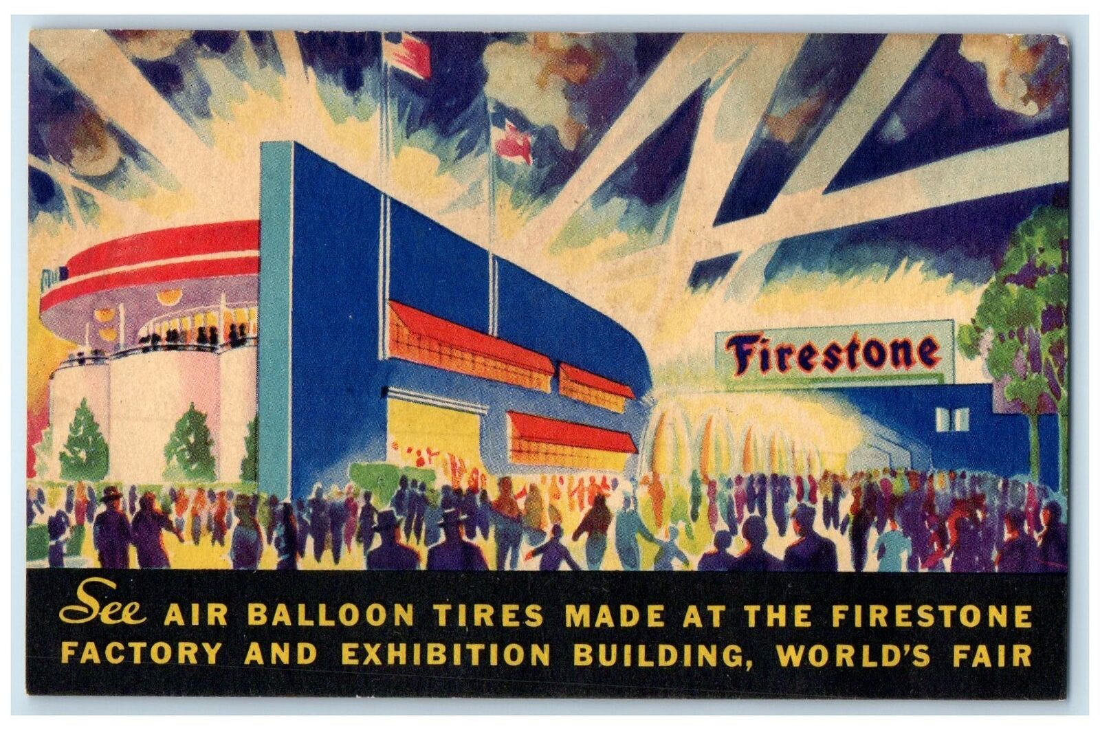 c1940's See Air Balloon Tires Made At The Firestone Factory Chicago IL Postcard