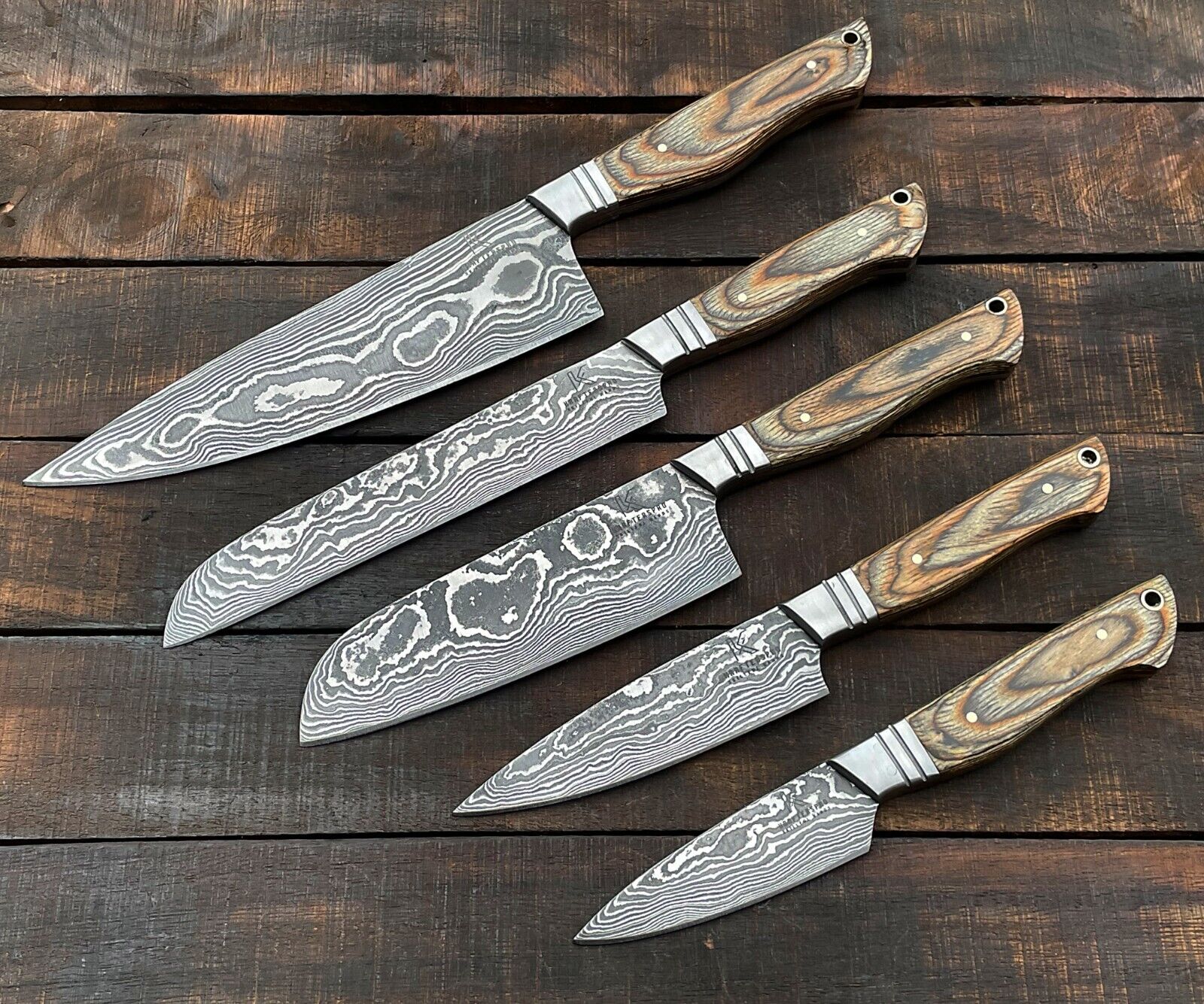 Chef Knife Custom Handmade Damascus Steel Kitchen Knife Set Of 5 KPro