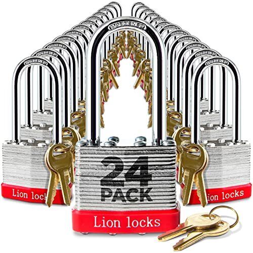 24 Keyed-Alike Padlocks w/ 2” Long Shackle, 48 Keys, Hardened Steel Case, Pic...