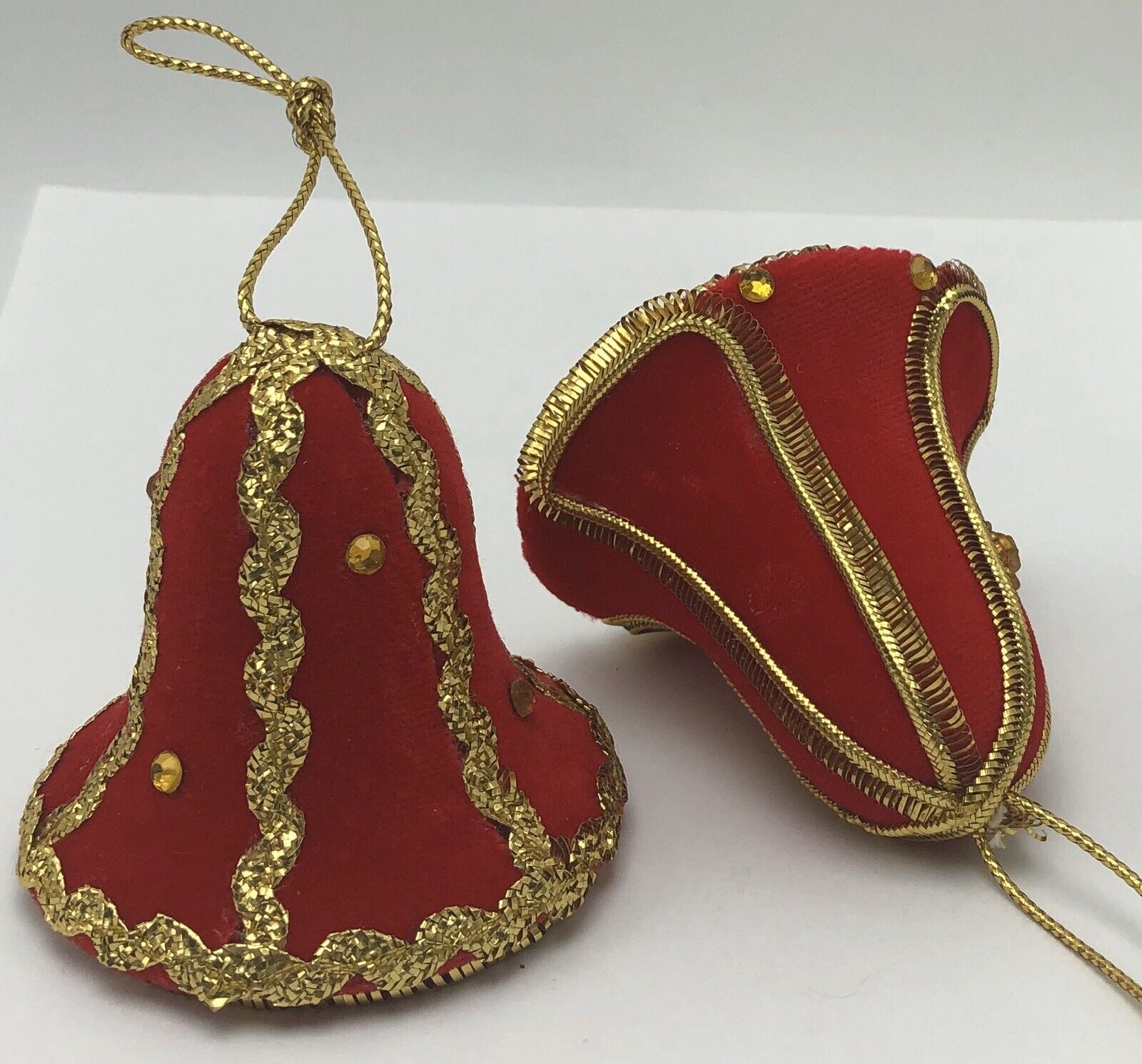 Vintage West Germany Koestel Christmas Ornaments Bell Red Velvet Gold