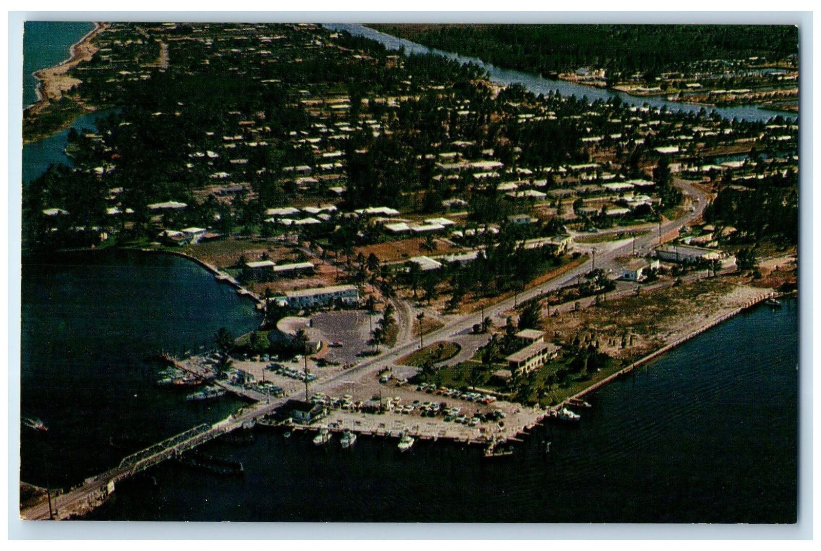 c1950's Air View Of Hillsboro Inlet Docks Bridge Pompano Beach Florida Postcard
