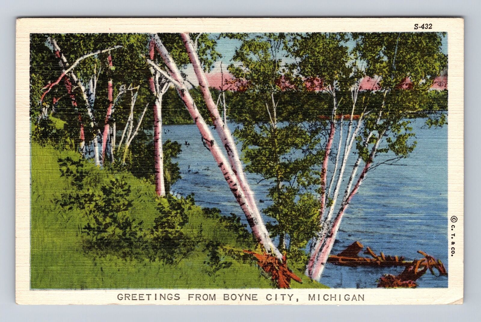 Boyne City MI-Michigan, General Greetings, Lake Side, Antique Vintage Postcard
