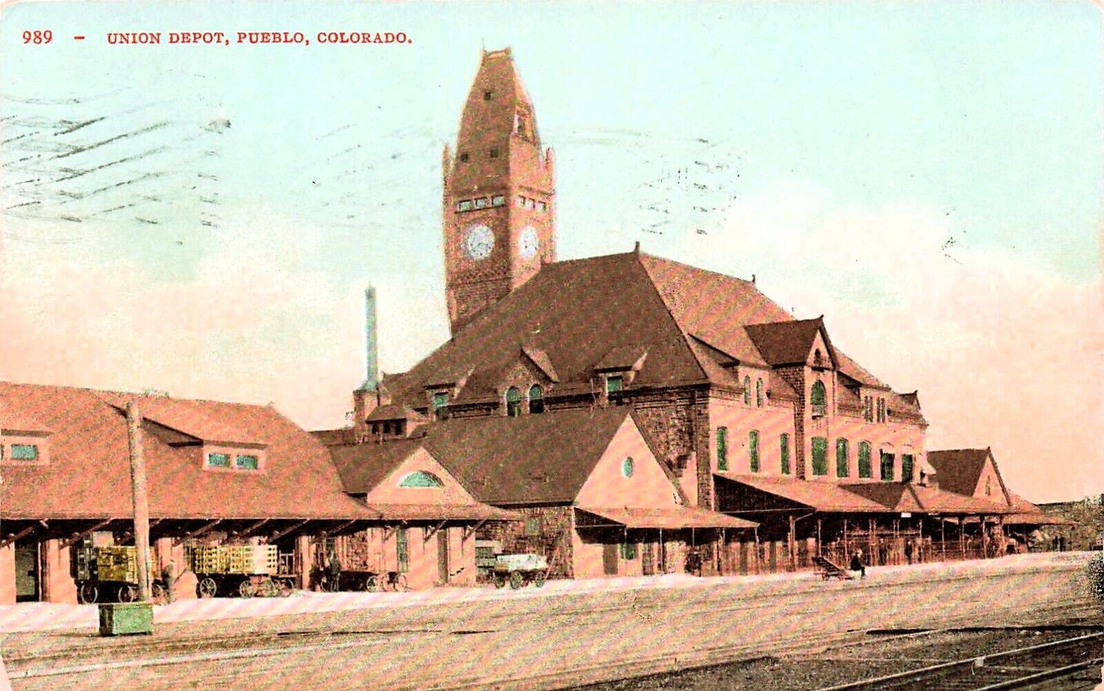 Pueblo CO Colorado Train Railroad Depot Station c1912 Vtg Postcard E17