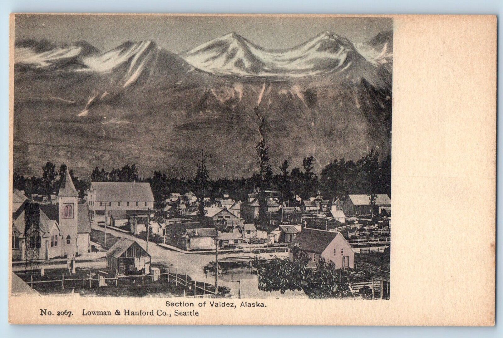 Valdez Alaska AK Postcard Section Aerial View Mountains Buildings 1910 Unposted