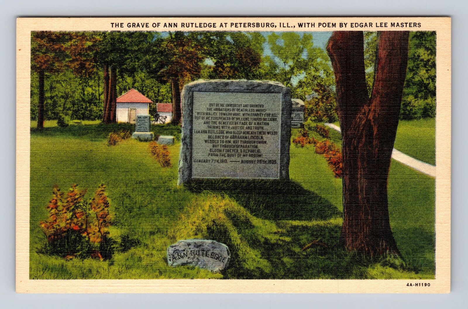 Petersburg IL-Illinois, Grave Of Ann Rutledge, Antique, Vintage Postcard