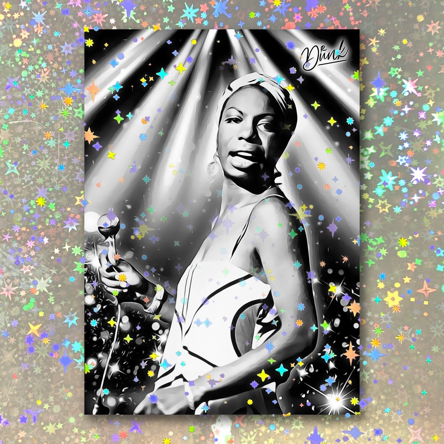Nina Simone Holographic Headliner Sketch Card Limited 1/5 Dr. Dunk Signed