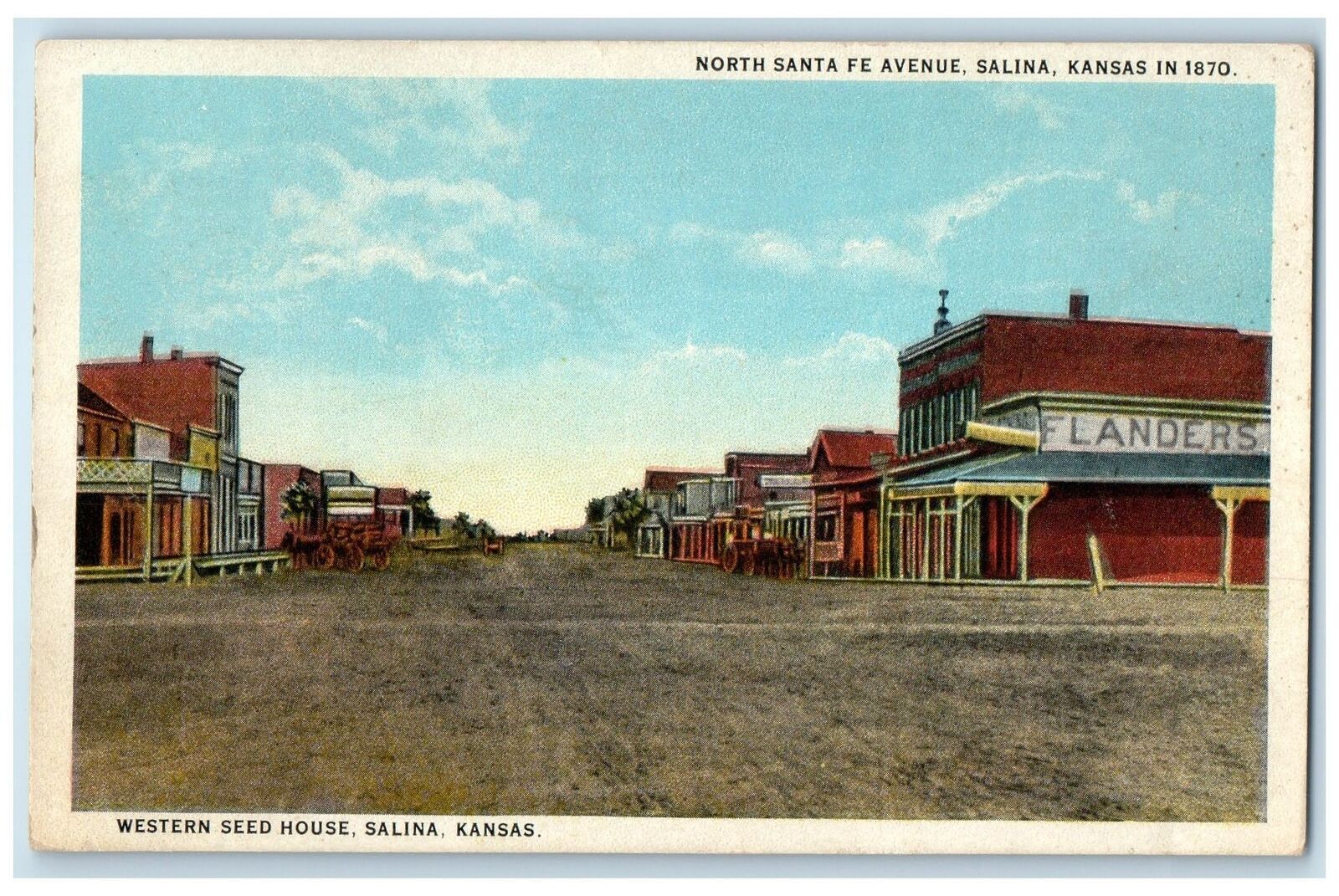 c1920's North Santa Fe Avenue Carriages Salina Kansas KS Seed House Ad Postcard