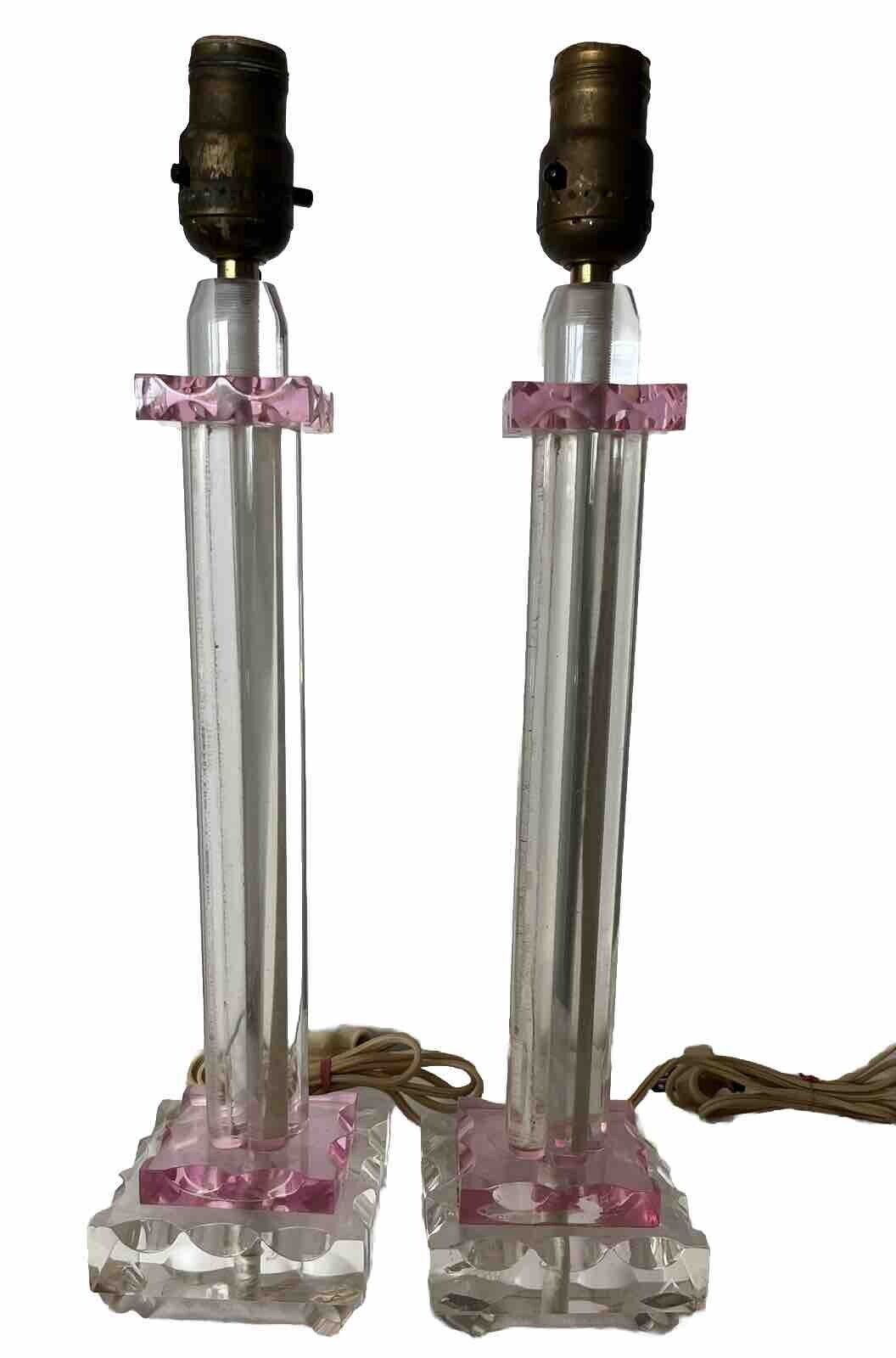 Awesome Pair 50s 60s Vintage Pink-to-Clear Lucite Table Lamps  MCM  ~ RARE