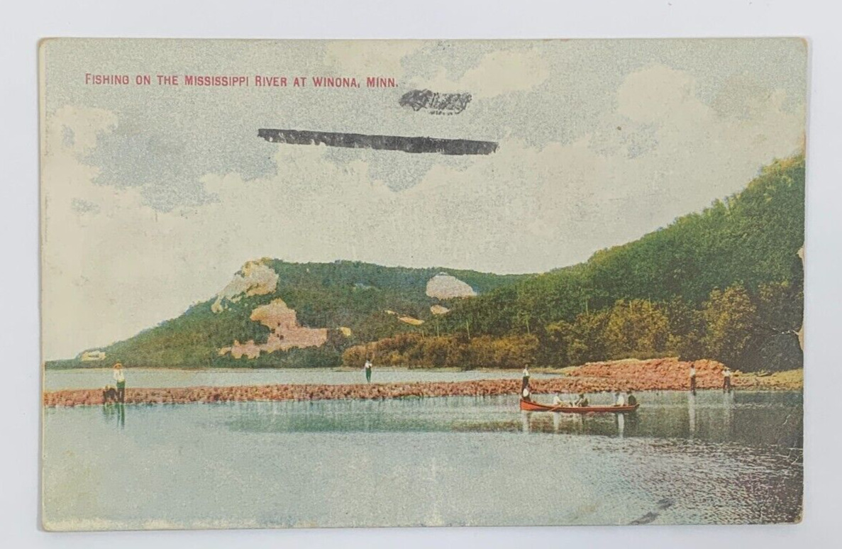 Fishing on the Mississippi River at Winona Minnesota Postcard Posted 1911