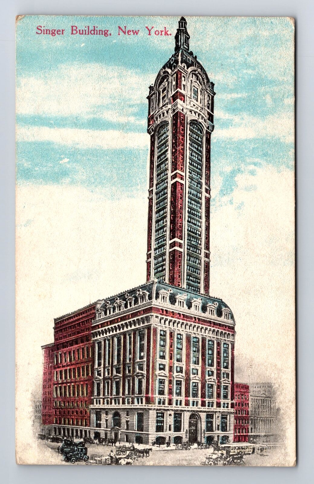 New York City, Panoramic the Singer Building, Antique Vintage c1913 Postcard