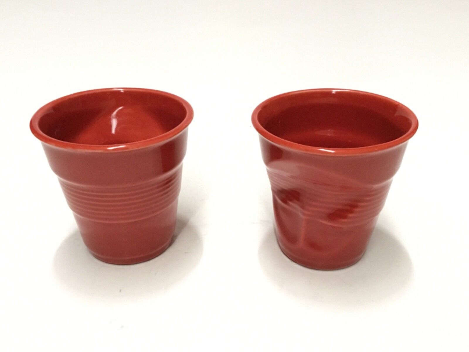 2-PK Revol FROISSES 645615 Red 6-1/4 oz Crumpled Cup Handmade Porcelain France