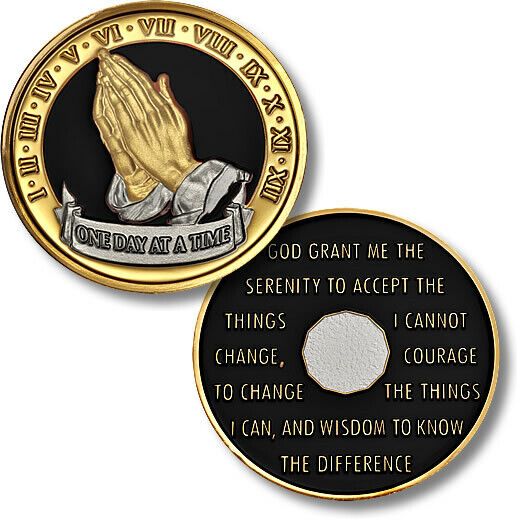 SOBRIETY  AA RECOVERY 12 STEPS ONE DAY AT A TIME BLACK  CHALLENGE COIN