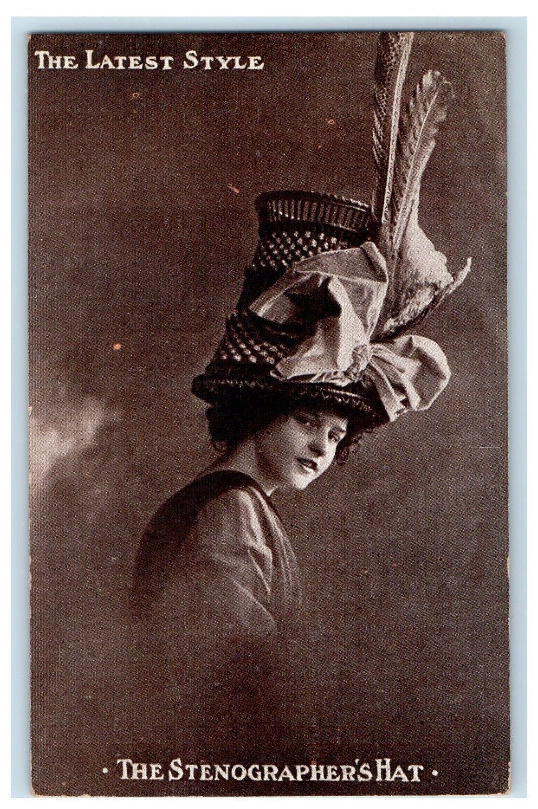 1909 The Stenographers Hat Girl With Big Hat Studio Portrait Antique Postcard