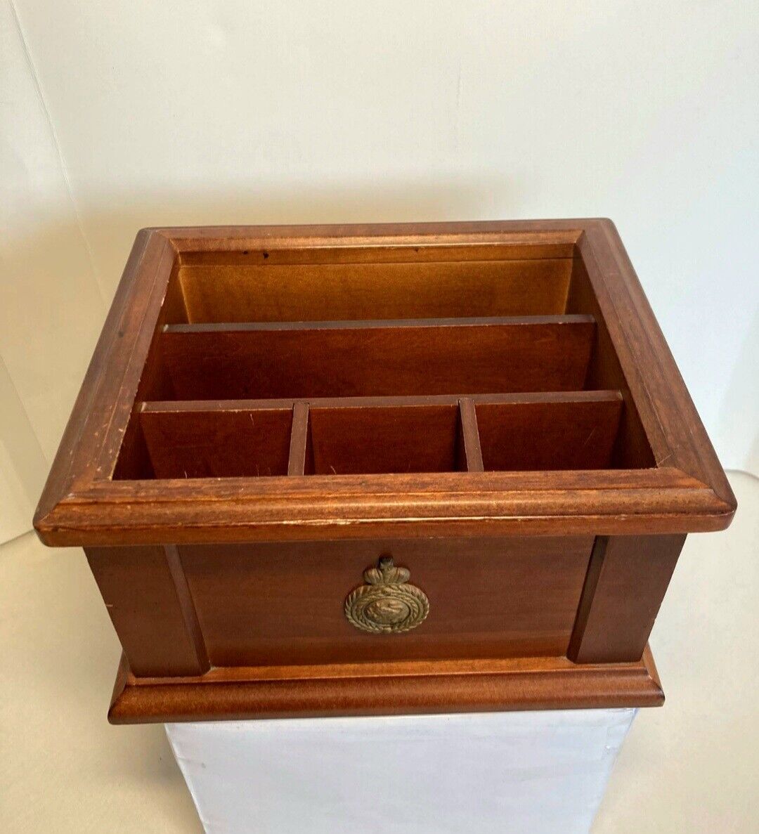 1997 The Bombay Company Desk Organizer Box Solid Wood Office Stationary Storage