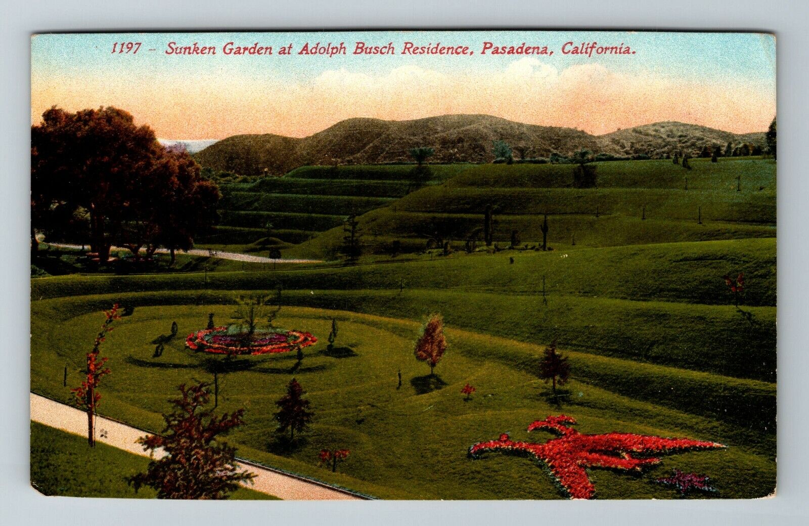 Pasadena CA-California, Sunken Garden, Adolph Busch Residence, Vintage Postcard
