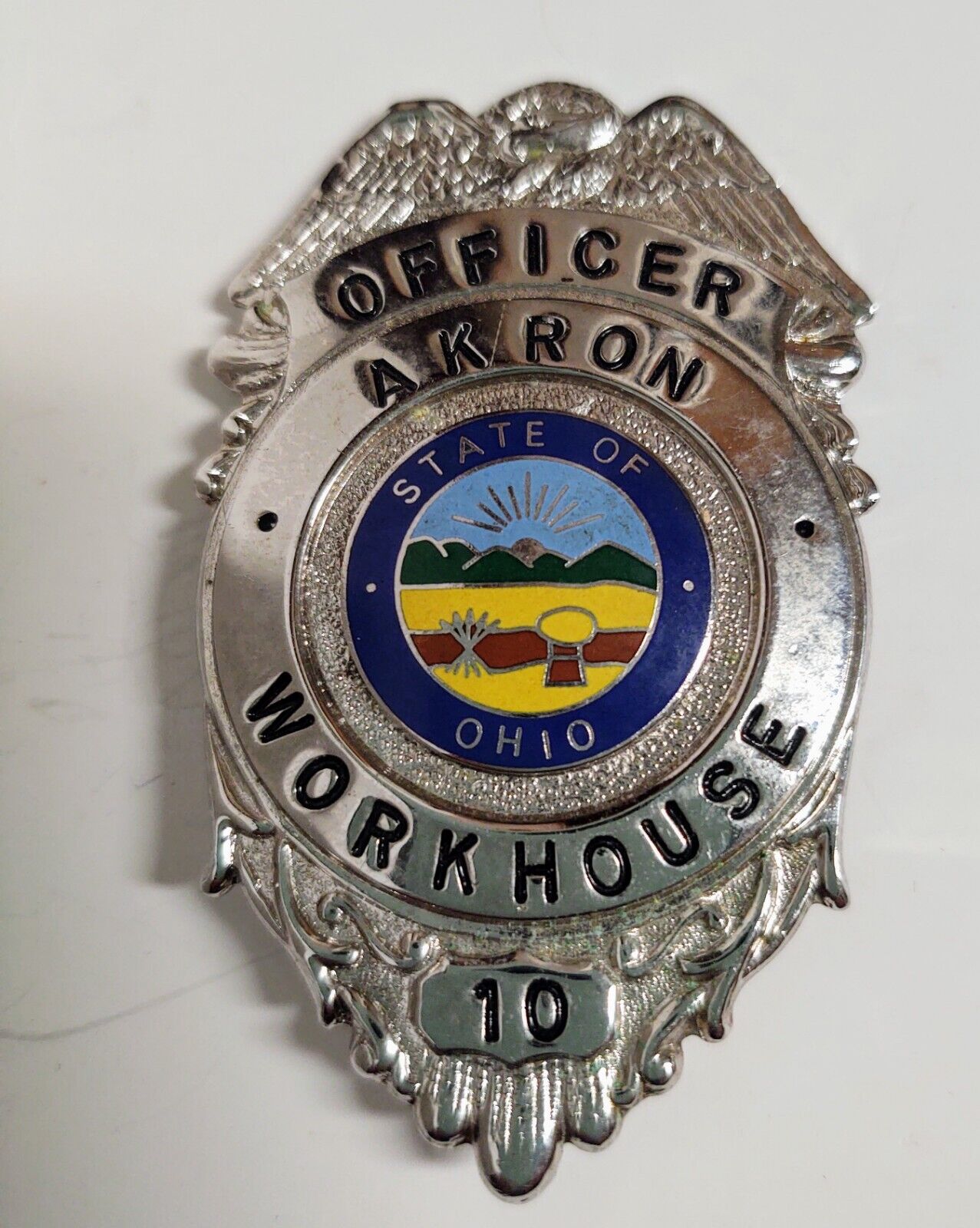 Rear Vintage Obsolete State Of Ohio Workhouse Badge #10 Very Unusual 