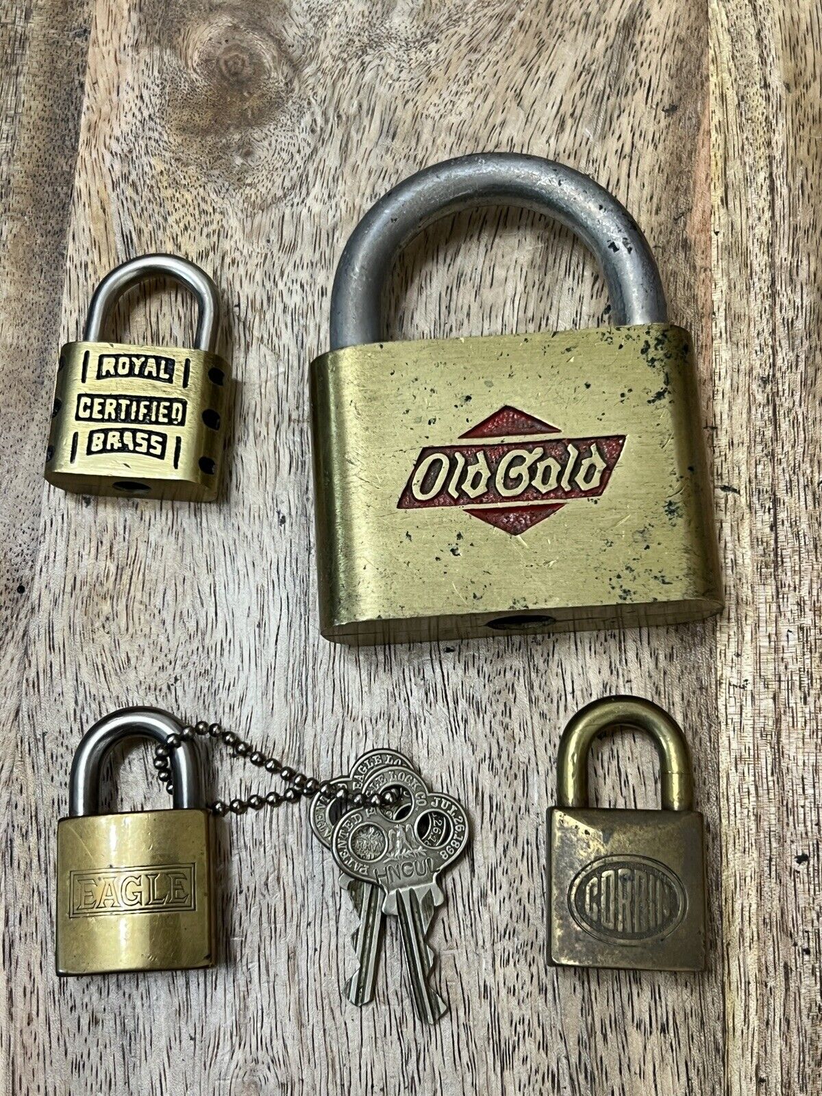 Vintage Antique Old Corbin Old Gold Eagle Etc. Padlock Lot One Lock With Key