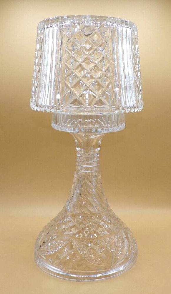 Large Vintage Art Deco Cut Glass Crystal Lamp & Shade 15