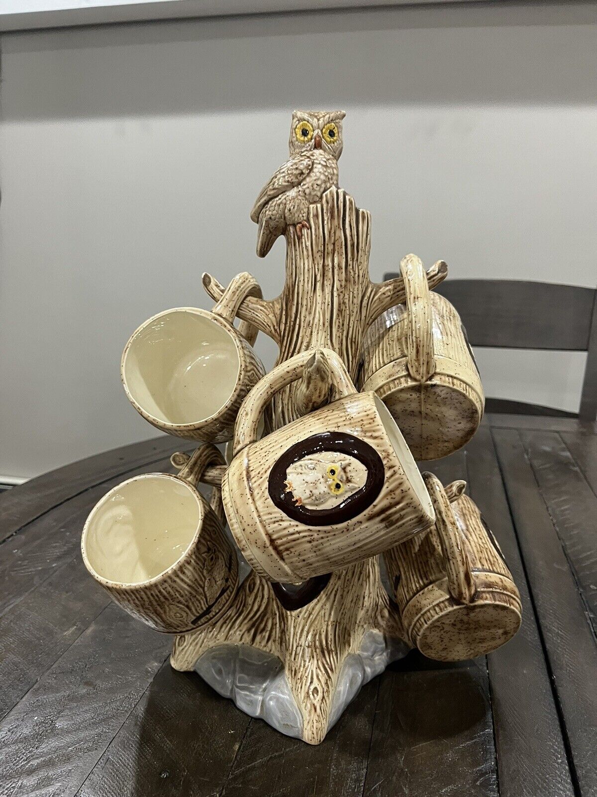 Vintage Ceramic Kitchen Owl Coffee/Tea Mugs with 6 Branch Tree Mug Rack Holder