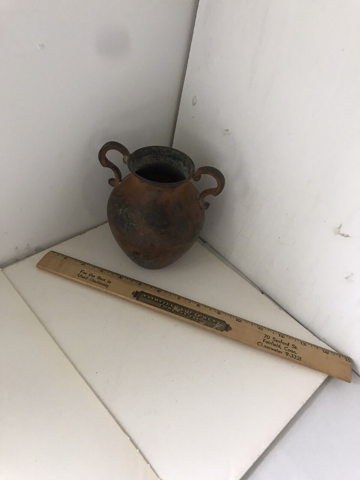  Antique Bronze / Copper Cooking Pot / Vase / Jar w/ Two Handles 5.75\