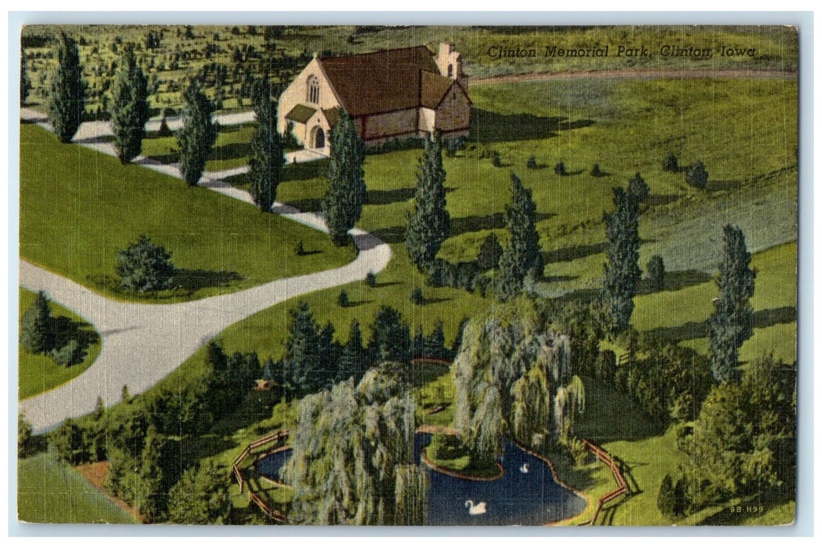 c1940's Aerial View Of Clinton Memorial Park Clinton Iowa IA Unposted Postcard