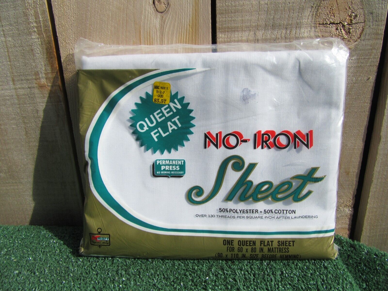 Vintage NOS Brand New K-Mart No Iron Permanent Press White Queen Flat Sheet